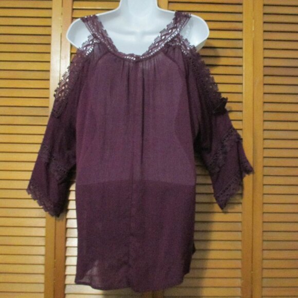 Charlotte Russe NEW top purple Whimsy Goth feminine lace open shoulder size XL - Picture 8 of 9
